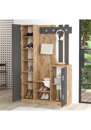 Robinhome Robin Home Liva Aynalı Vestiyer Portmanto Ayakkabılık Çam-Gri