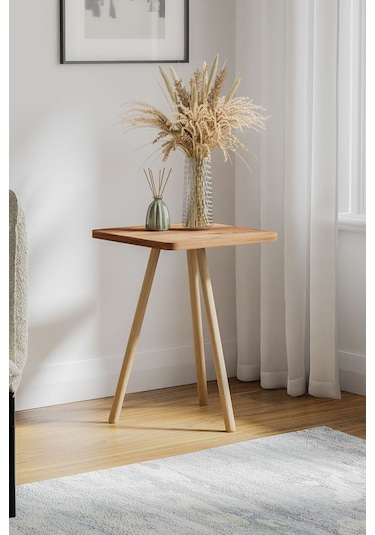 İntergo Kare Tasarımlı Ahşap Ayaklı Tekli Zigon Yan Sehpa Atlantik Çam