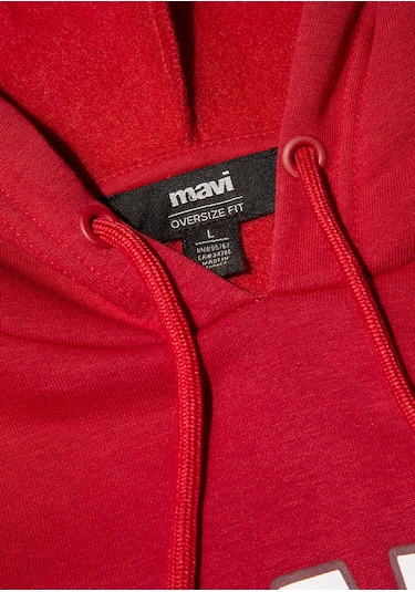 Mavi - Mavi Logo Baskılı Kapüşonlu Kırmızı Sweatshirt 067149-86417 Kırmızı
