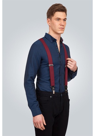 Tudors Düz Bordo Erkek Pantolon Askısı-Bordo