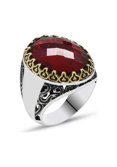 Gumush Gümüş Kırmızı Zirkon Taşlı Erkek Yüzük  546993097