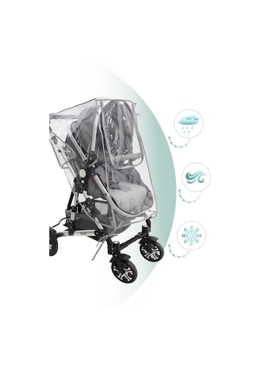 Mordesign Fermuarlı Ultra Lüx Bebek Arabası Yağmurluğu Şeffaf