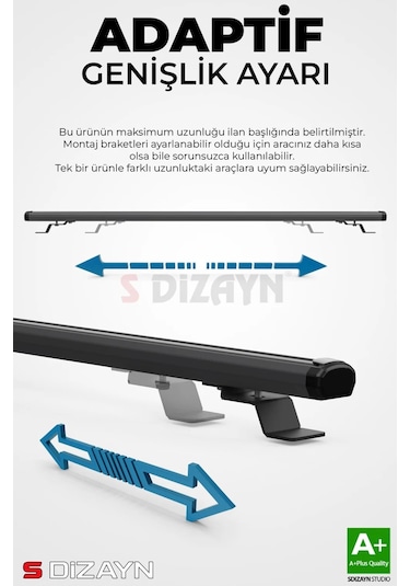 S-dizayn Audi A4 B7 Avant S-bar Cargo V1 Ara Atkı Tavan Taşıyıcı Barı Siyah 120 Cm 2004-2007 A+ Kali