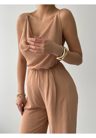 Ahes Shopping Darcy Sırt Dekolteli Tulum Bej