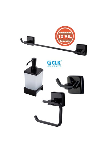Çelik Banyo Paslanmaz Pirinç Banyo Aksesuar Set Havluluk-bornozluk-tuvalet Kağıtlık-sabunluk Mat Siyah