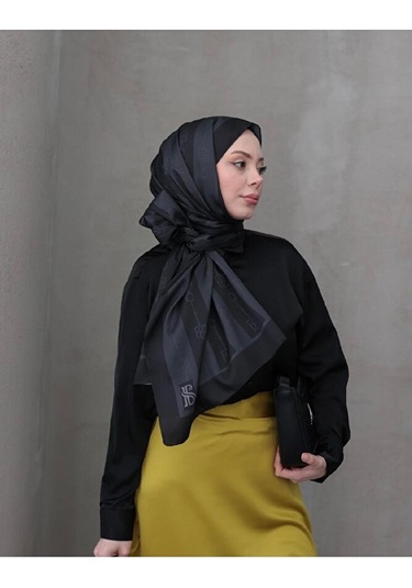 Bushu Monogram Twill Şal 70x190 Siyah