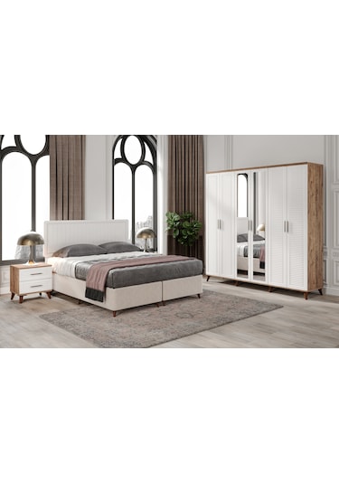 Paris 6 Komple Mdf Atlantik Çam-beyaz Yatak Odası