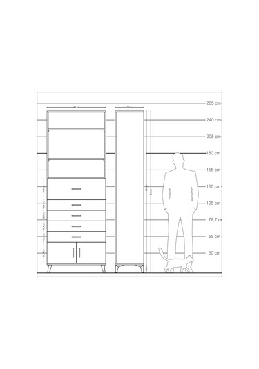 Arges Dolap 3 Raflı 5 Çekmeceli 2 Kapaklı 88x30x243 Çam-antrasit Atlas Çam