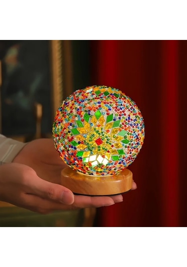 Willowhaven Bohemian Orange B Style Usb Fişli Mozaik Gece Lambası Kademesiz Karartma Yatak Odası Masa Dekoru Ahşap