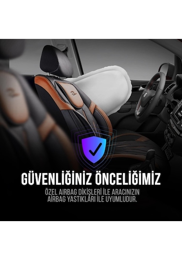 Panda Pars Serisi Deri Oto Koltuk Kılıfı - Siyah - Taba