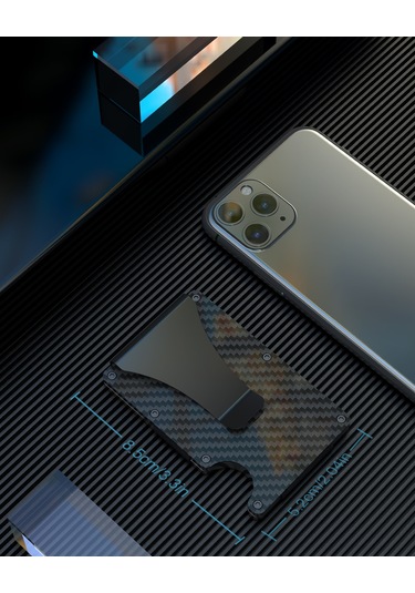 Hangfox Kara Karbon Fiber Rfıd Engelleyici Kart Çantası - Metal Pop-up Kart Tutucu Cüzdan Siyah