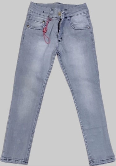 Erkek Çocuk Açık Gri Liralı Düz Kot Pantolon Füme