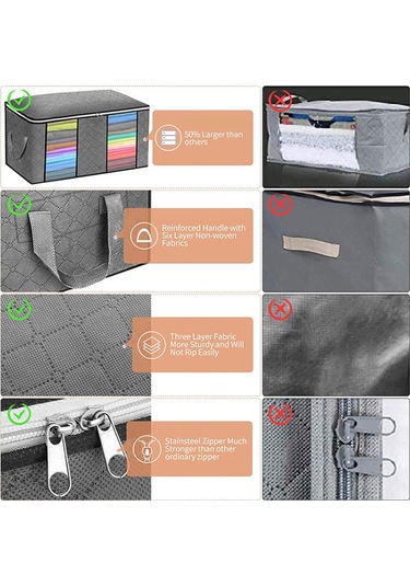 Padalink Gri 3'lü多功能depolama Çantası - 90 Litre Büyük Kapasite, Şeffaf Pencere, Güçlendirilmiş Kollü, Dayanıklı Reçine - Yorgan, Giysi Ve Ev Eşyaları İçin 60x43x35 Cm Gri