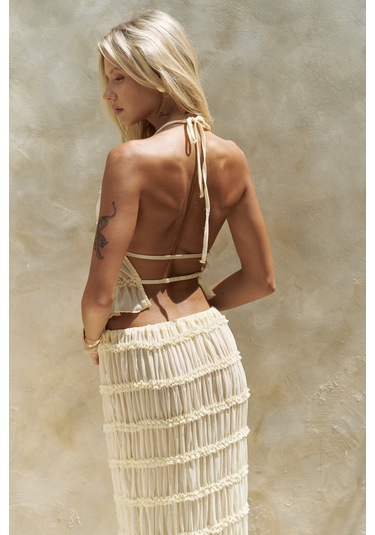 Sofi Transparan Sarı Crop Etek Takım Sarı