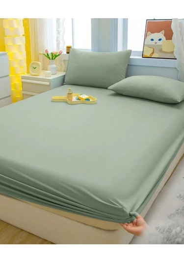 Totem Ranforce Yastık Kılıflı Lastikli Çarşaf Takımı 180 X 200 Battal Boy Yeşil