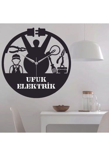 Elektrikçi Temalı Ahşap Duvar Saati Siyah