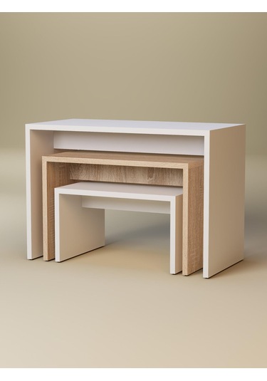 Detamob Zigonlu Orta Sehpa Takımı Beyaz