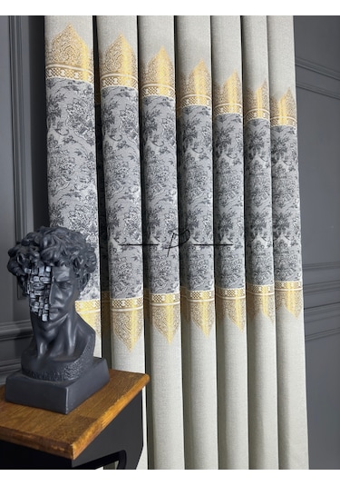Fon Perde Pano Fonluk Nilo Desen - Açık Taş-gold-gri Çok Renkli