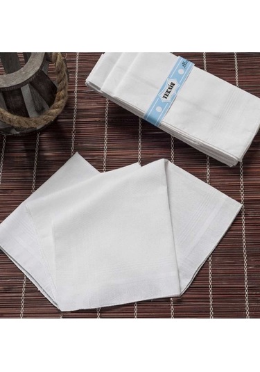 Teksin 36x36 Cm. Bir Düzine 12 Adet Mendil Tm Beyaz Çok Renkli