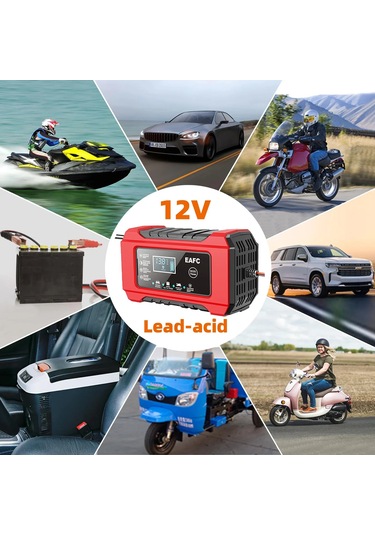 Araba Pil Şarj Cihazı 12v 6a Darbe Onarım Lcd Ekran Akıllı Hızlı Şarj Agm Derin Eu Plug
