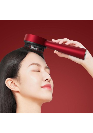 Suntek Akülü Elektrikli Masaj Saç Derisi Fırçası Kırmızı Saç Derisine Masaj Fırçası