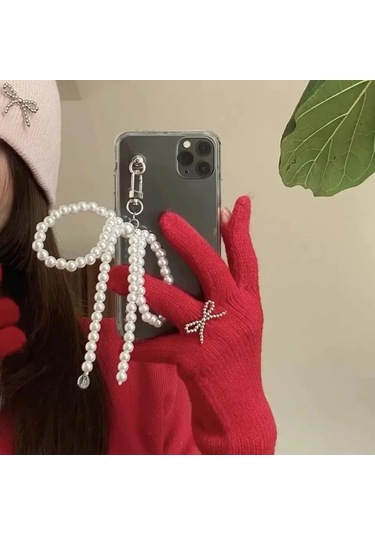 Dawndesslo 2025 Yeni Kore Moda Inci Yay Anahtarlık Kalp Kolye Y2k Aksesuar Kız Çantasıblack Çok Renkli