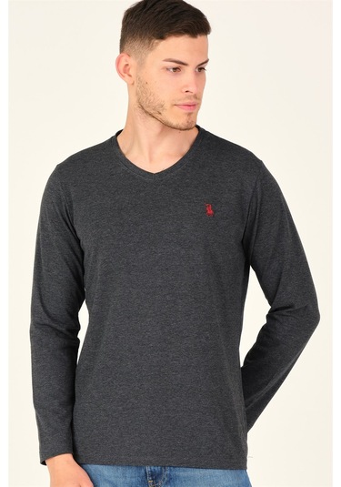 T8587 Dewberry V Yaka Erkek Uzun Kol T-shırt-koyu Antrasit Koyu Antrasit