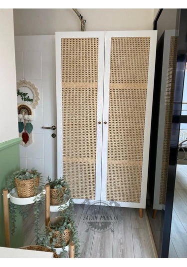 Hazeranlı Beyaz Çok Amaçlı Bambu Dolap Ahşap