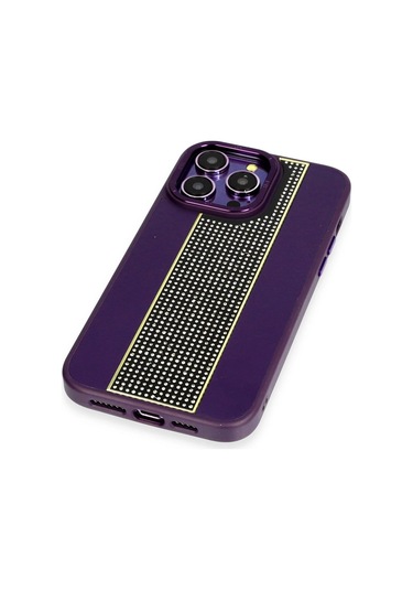 İphone 14 Pro Kılıf Hbc-160 Almera Taşlı Kapak - Derin Mor