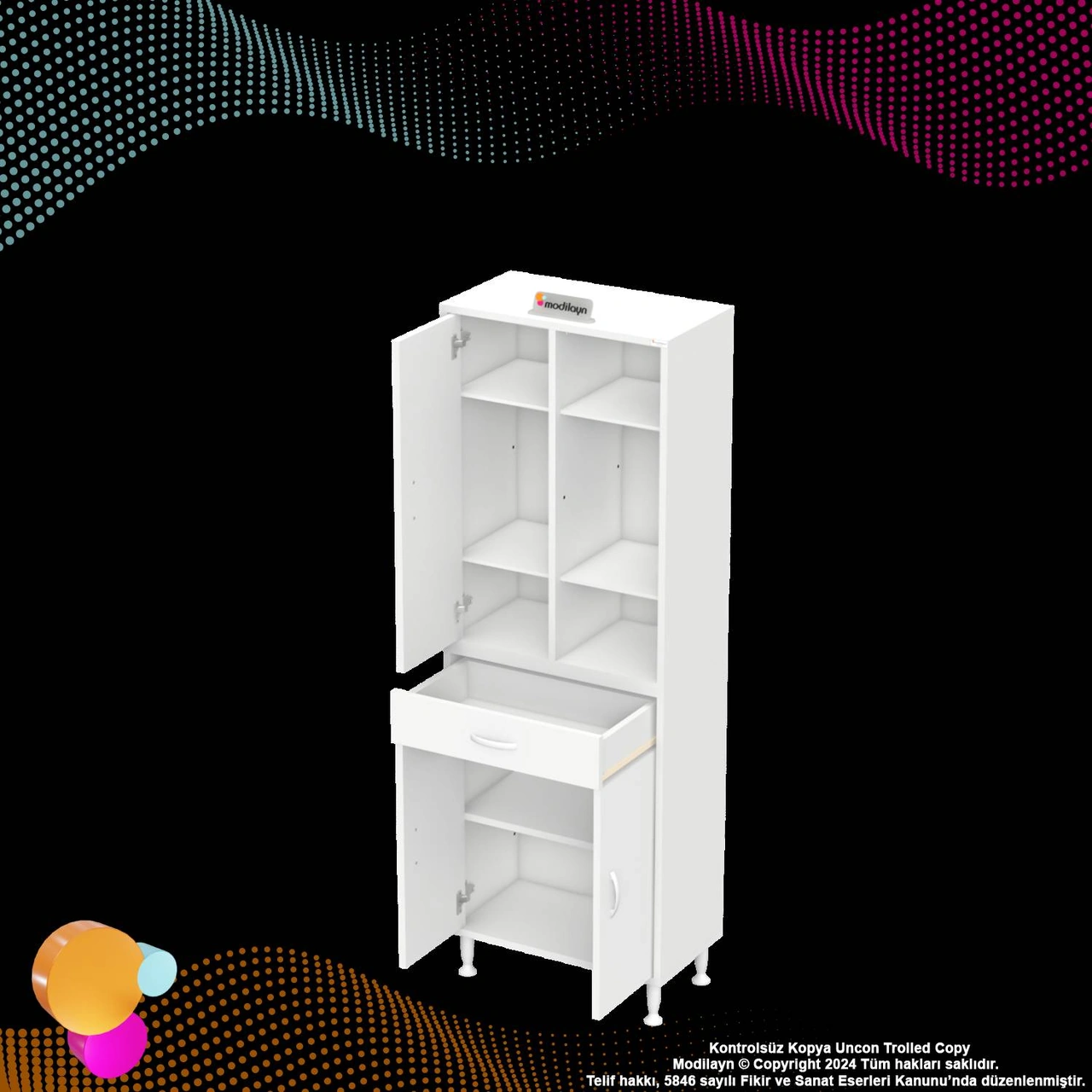 Kayra Banyo Ve Mutfak Dolabı Çok Amaçlı Dolap Tek Çekmece 3 Kapak 5 Raf 8 Bölme 55x173x32,5 Cm Beyaz