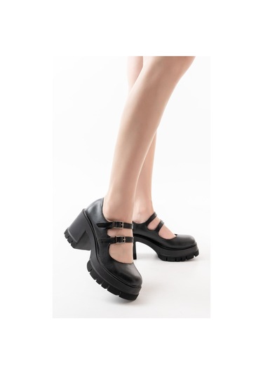 Asmi Shoes Kadın Samba İki Baletli 8 Cm Topuklu Platformlu Ayakkabı Siyah Siyah