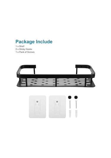 Delinmez Alüminyum Depolama Rafı Banyo Düzenleme Rafı, Dar Kenarlı Tek Katmanlı Dikdörtgen - Siyah