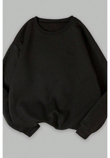 Unisex 3'lü Lacivert Gri Siyah Bisiklet Yaka Oversize Sweatshirt Siyah Gri Laci