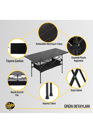 Funky Chaırs Family Xl Katlanabilir Kamp Masası 120x55x50 Siyah