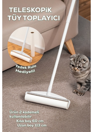 Porsima 3109 Teleskopik Uzun Saplı Yedek Başlıklı Tüy Alma Rulosu Tüy Toz Alıcı Rulo 60 Yaprak Diğer