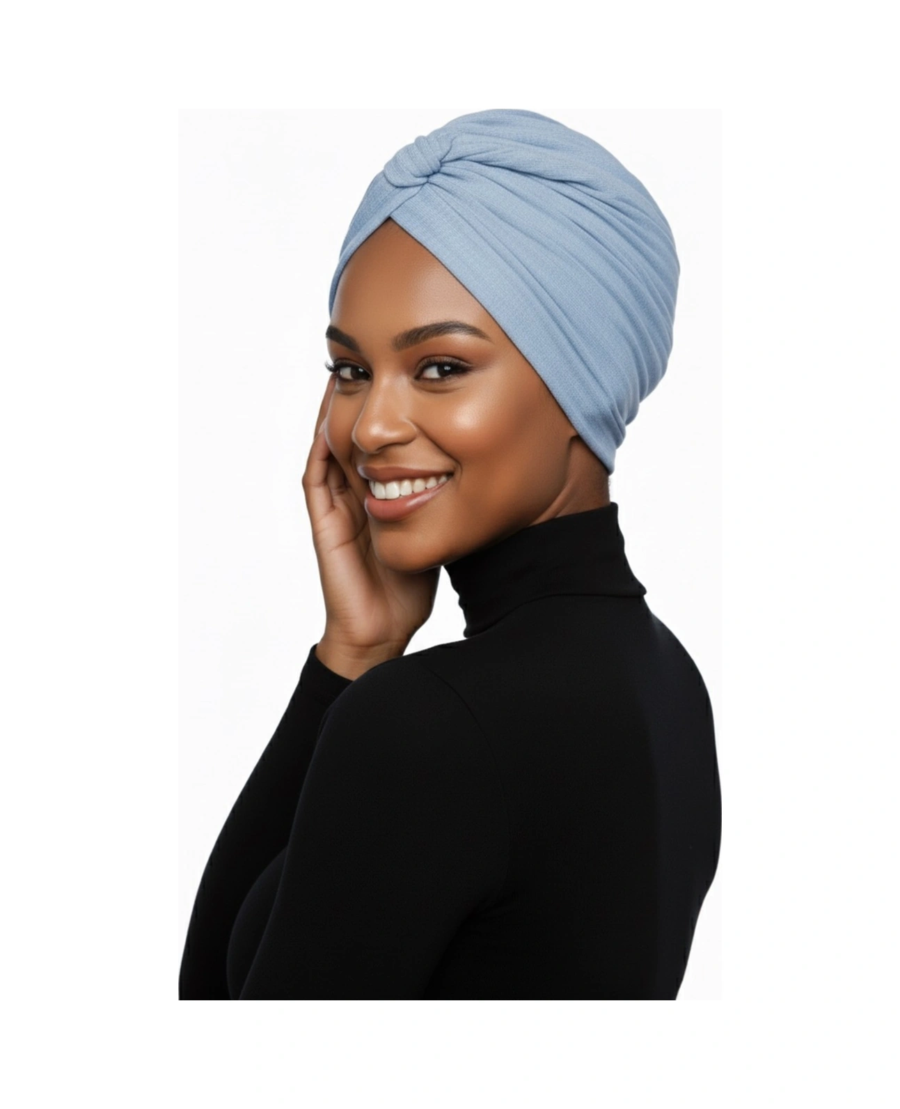 Pamuklu Bantlı Çapraz Astarlı Mavi Hazır Türban Tesettür Havuz Bonesi Mavi