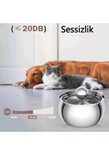 Econicword Kedi İçme Çeşmesi Paslanmaz Çelik Evcil Köpek 4l Wf3