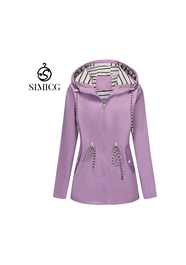 Kadınlar İçin Orta Boy Kapüşonlu Yağmurluk Büyük Beden Trençkot Mor