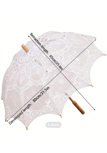 Atay Garage Şemsiye 80-65cm Ebatlarında Büyük Vintage Dantel İşlemeli Beyaz Şemsiye Bej - Krem