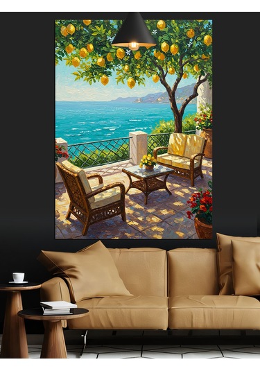 Limon Ağacı Ve Deniz Manzarası Dekoratif Kanvas - Mdf Ahşap Tablo