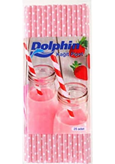 Kağıt Pipet Pembe Puantiyeli 25"li