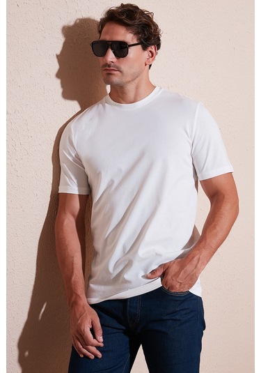 Buratti Pamuklu Regular Fit Bisiklet Yaka Erkek T Shirt 59020204 Ekru