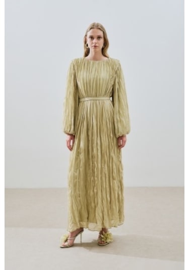 Piliseli Şifon Elbise Adaçayı Adaçayı