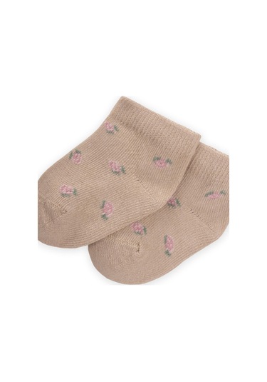 Cigit Çiçek Desenli Bebe Patik Çorabı 0-4 Yaş Bej Bej