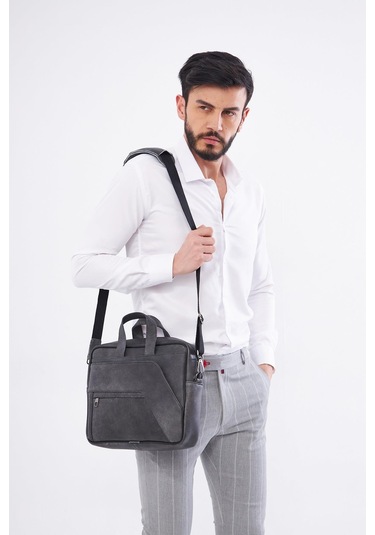 Derinss Dub3075 Hakiki Deri Gri Gölge Macbook Ve Notebook Çantası 001