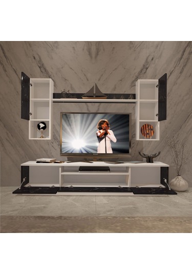 Decoraktiv Trendstyle 5da Slm Tv Ünitesi Tv Sehpası Beyaz - Siyah Mermer