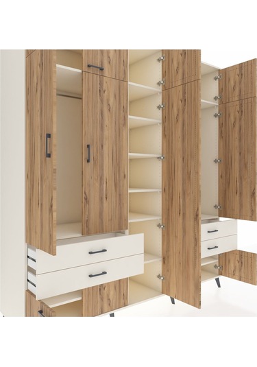 Kronos Dolap 12 Raflı 4 Çekmeceli 2 Askılı 220x59x243 Aytaşı-çam/aytaşı Atlas Çam/aytası