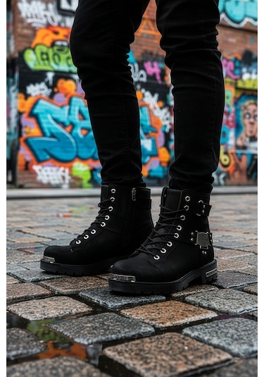 Big King Siyah Erkek Motorcu Bot Siyah