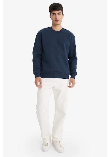 Defacto Regular Fit Bisiklet Yaka Basic Düz Kalın Sweatshirt T3777az25aunv71 Lacivert
