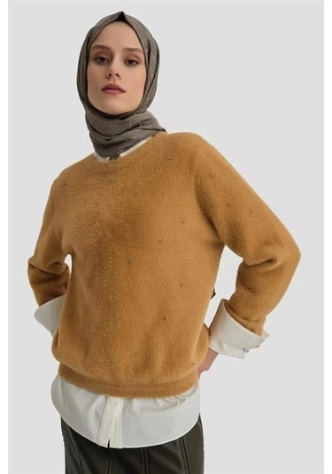 Armine Taş Detaylı Kazak 24kd2806 Camel Camel